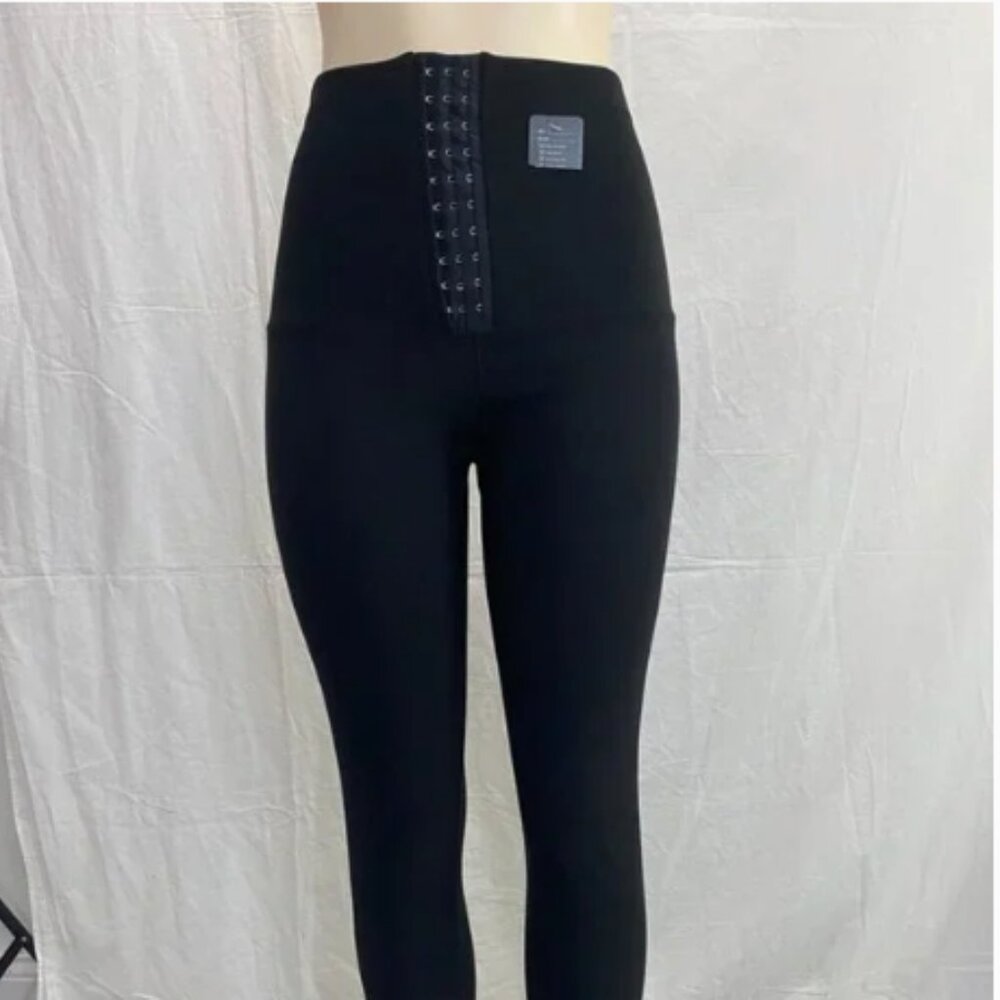 Women's High Waist Corset-Style Compression Leggings with Hook & Eye Closure-L/X